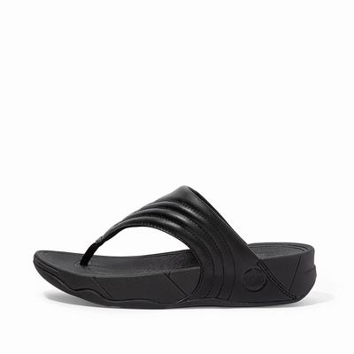 Fitflop Women's WALKSTAR Leather Toe-Post Sandals - Black, EQ9812435